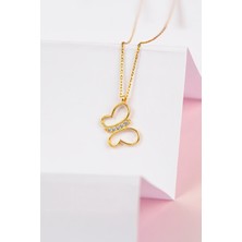 Altın Kaplama Zirkon Taşlı 925 Ayar Gümüş Kelebek Minimal Bayan Kolye