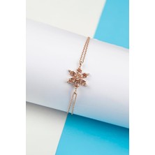 Sitrin Taşlı Rose Renk 925 Ayar Gümüş Çiçek Bayan Bileklik