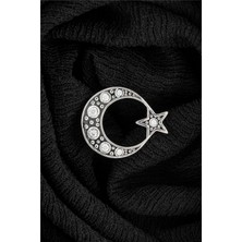 925 Ayar Gümüş Zirkon Taşlı Ayyıldız Rozet