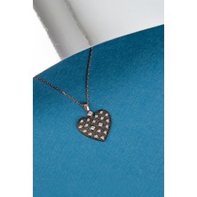 925 Ayar Gümüş Zirkon Taşlı Karartmalı Bayan Kalp Kolye