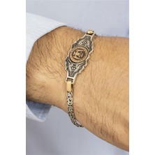 Selçuklu Kartal Figürlü Kral Zincirli Plaka Gümüş Erkek Bileklik