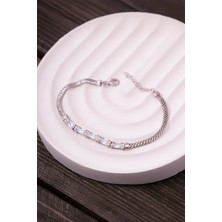 Silverplus 925 Ayar Gümüş Full Baget Taşlı Rodyumlu Küp Zincir Bayan Bileklik