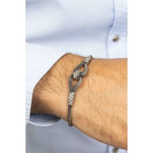 El İşi Çift Düğüm Örgü Model Gümüş Erkek Bileklik