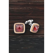 Silverplus Gümüş Kırmızı Zirkon Taşlı Kol Düğmesi