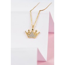 Altın Kaplama 925 Ayar Gümüş Kraliçe Tacı Minimal Bayan Kolye