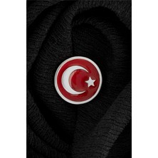 925 Ayar Gümüş Mineli Yuvarlak Ayyıldız Rozet
