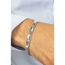 Çift Kılıç Desenli Siyah Taşlı Gümüş Erkek Bileklik