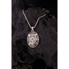 Silverplus 925 Ayar Gümüş Hz. Süleyman Mührü Oval Erkek Cevşen Kolye