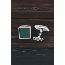 Silverplus Gümüş Yeşil Akik Taşlı Kare Kol Düğmesi