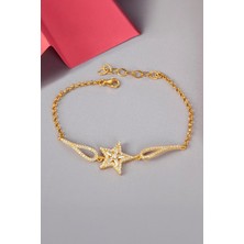 925 Ayar Gümüş Altın Kaplama Zirkon Taşlı Bayan Yıldız Bileklik