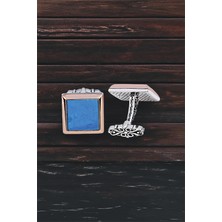 Silverplus Gümüş Turkuaz Taşlı Kare Kol Düğmesi