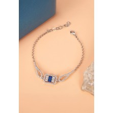 Parliement Mavisi Baget Taş Süslemeli 925 Ayar Gümüş Bayan Bileklik