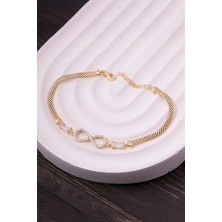 Silverplus 925 Ayar Gümüş Altın Kaplama Baget Taşlı Sonsuzluk Bayan Bileklik