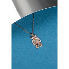 925 Ayar Gümüş Zirkon Taşlı Rose Renk Baykuş Bayan Kolye