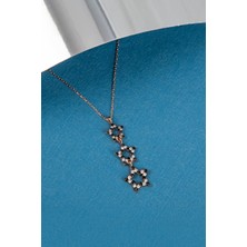 Siyah Beyaz Zirkon Taşlı Rose 925 Ayar Gümüş Yıldız Bayan Kolye