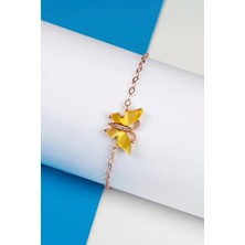 Sarı Opal Rose Renk 925 Ayar Gümüş Kelebek Bayan Bileklik