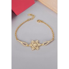 925 Ayar Gümüş Altın Kaplama Baget Süslemeli Kar Tanesi Bayan Bileklik