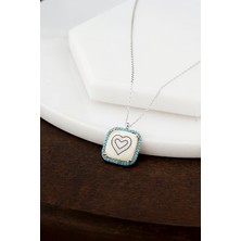 Silverplus Firuze Taşlı Kalp Motifli Gümüş Bayan Sedef Kolye