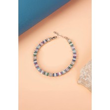 Mix Zirkon Taşlı Baget Süslemeli 925 Ayar Gümüş Su Yolu Bayan Bileklik