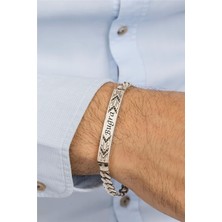 Kişiye Özel İsimli Geometrik Plaka Tasarım Gümüş Erkek Bileklik