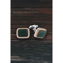 Silverplus Gümüş Yeşil Akik Taşlı Kol Düğmesi