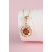 Zultanit Taşlı Altın Kaplama 925 Ayar Gümüş Bayan Baget Kolye