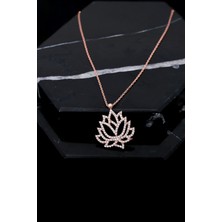 Silverplus Zirkon Taşlı Rose Renk Lotus Gümüş Bayan Kolye