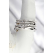 Pirinç Gümüş Renk Zirkon Taşlı 4'lü Kadın Yüzük