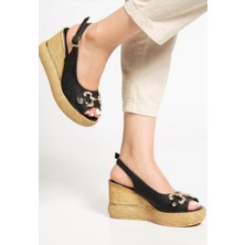 Caver Siyah Cilt Dolgu Topuk Sandalet