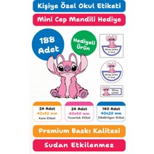 188 Adet Stitch Pembe Kişiye Özel Okul Etiketi | Kalem Defter Kitap Için Isim Yazılabilir Sticker Seti Model:18