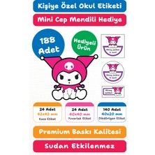 188 Adet Kuromi Pembe Kişiye Özel Okul Etiketi Kalem Defter Kitap Isimlik Sticker Seti M30