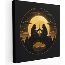 Popcas Ay Işığında Üç Maymun Kanvas Tablo - Maymun Ay Işıklı Gece
