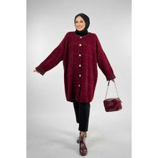 Kare Çizgili Düğmeli Hırka 18329 Bordo