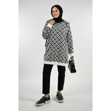 Desenli Bisiklet Yaka Tunik 18326 Ekru