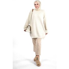 Desenli Bisiklet Yaka Tunik 18326 Taş