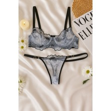 Siyah Çiçek Desenli Dantel Bralet & Külot Iç Giyim takımı