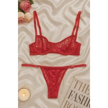 Kırmızı Transparan Dantel Bralet & Külot Iç Giyim Takımı