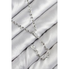 Pirinç Zirkon Taşlı Gümüş Renk Kadın Y Kolye - TJ-BKO10496