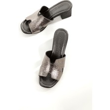 MİA100-TPK-1120 Hakiki Deri Günlük-Düğün-Eğlence-Tatil  Platin Topuklu Terlik