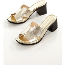 MİA100-TPK-1120 Hakiki Deri Günlük-Düğün-Eğlence-Tatil  Altın Topuklu Terlik