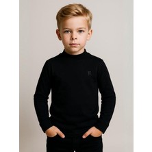 Çocuk Pamuklu Basic Yarım Dik Yaka Uzun Kollu T-Shirt