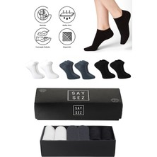 Bambu Erkek Patik Düz Siyah-Beyaz-Füme Renkli Çorap Dikişsiz Premium Kutulu 6'lı