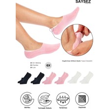 Bambu Kadın Babet Siyah-Beyaz-Pembe Çorap Dikişsiz Görünmez Kaydırmaz Topuk Silikonlu Premium 6'lı