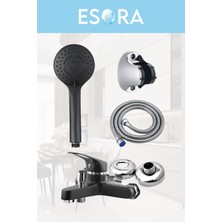 Siyah Banyo Bataryası Duş Başlığı Hortumu ve Mafsalı Set