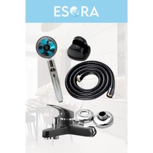 Siyah Banyo Bataryası Duş Başlığı Hortumu ve Mafsalı Set