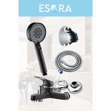 Siyah Banyo Bataryası Duş Başlığı Hortumu ve Mafsalı Set