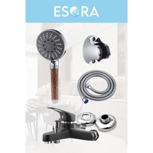 Siyah Banyo Bataryası Duş Başlığı Hortumu ve Mafsalı Set