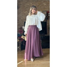 Floss Viskon Dökümlü Fırfırlı Oversize Kadın Gömlek Bluz