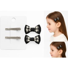 2'li Mini Siyah Beyaz Fiyonk Saç Tokası – Çocuk ve Kadın Için Küçük Toka Seti