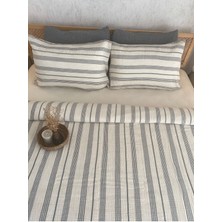 Müslin %100 Pamuklu Çift Kişilik Yıkamalı Nevresim Takımı Ütü Istemeyen Gri Çizgili